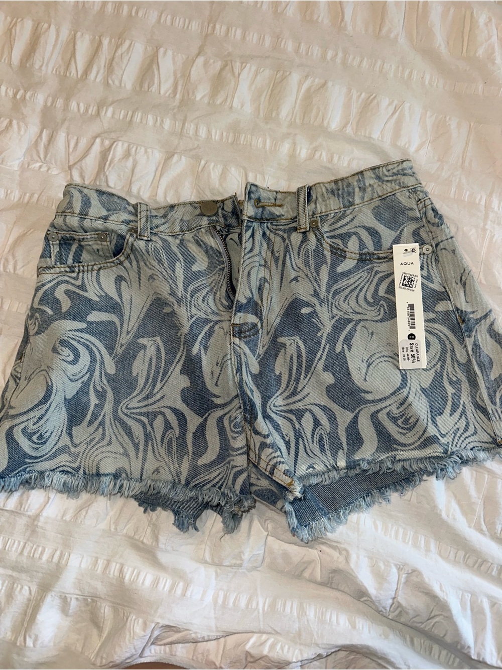 AQUA Marble Swirl Print Denim Cutoff Shorts Size 26 NWT